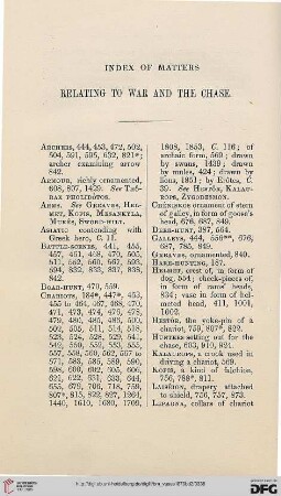 Index of matters relating to war and the chase