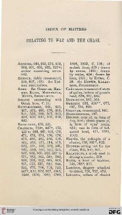 Index of matters relating to war and the chase