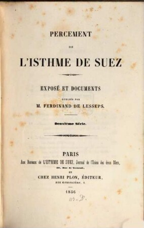 Percement de l'Isthme de Suez : documents, 2