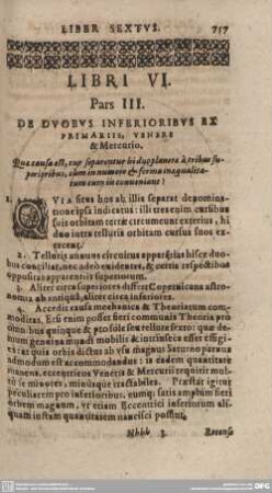 LIBRI VI. Pars III. DE DUOBUS INFERIORIBUS ET PRIMARIIS, VENRERE & Mercurio.