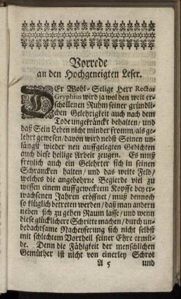 Vorrede an den hochgeneigten Leser