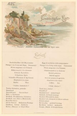 Menükarte : Lunch, Dampfer "Kaiser Friedrich"