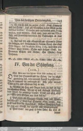 IV. Von der Schöpfung.