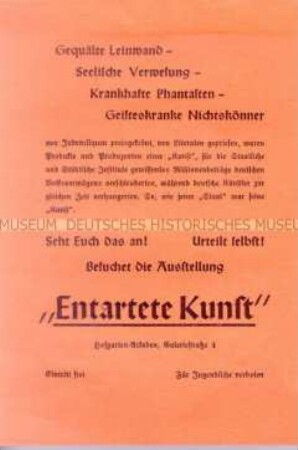 Werbezettel für den Besuch der nationalsozialistischen Propaganda-Ausstellung "Entartete Kunst"