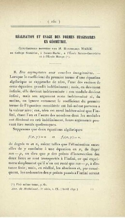 Réalisation et usage des formes imaginaires en géométrie. [Fortsetzung]