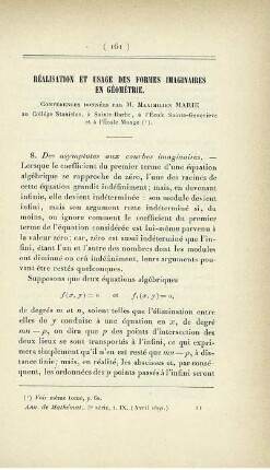 Réalisation et usage des formes imaginaires en géométrie. [Fortsetzung]