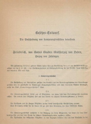 Gesetzes-Entwurf. Die Entscheidung von Kompetenzkonflikten betreffend
