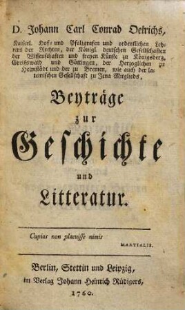 D. Johann Carl Conrad Oelrichs ... Beyträge zur Geschichte und Litteratur