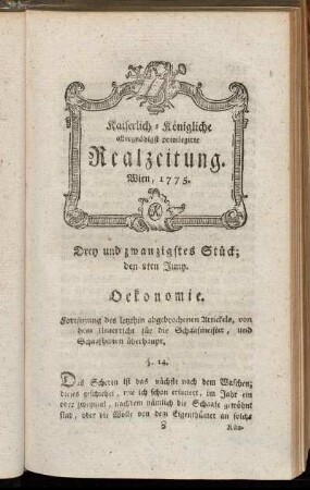 Drey und zwanzigstes Stück; den 8ten Juny. Wien, 1775.