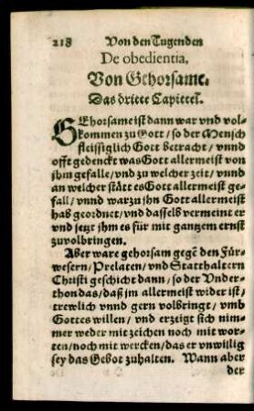 De obedientia, Von Gehorsame. Das dritte Capittel.