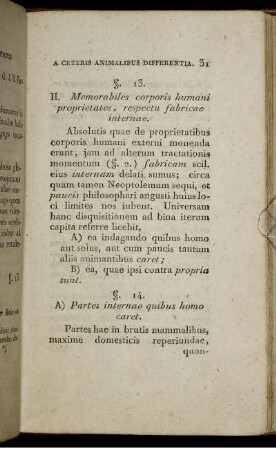 II. Memorabiles corporis humani proprietates, respectu fabricae internae