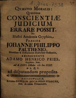 Quaestio Moralis: Quatenus Conscientiae Iudicium Errare Possit