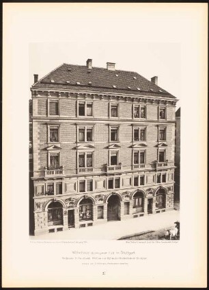 Wohnhaus Böblingerstraße, Stuttgart: Ansicht (aus: Moderne Neubauten, 1.Jg., 1894, hrsg. W. Kick)