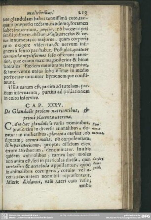 Cap. XXXV. De Glandulis prolem nutrientibus, & primo placenta uterina