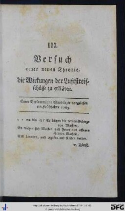 III. Versuch einer neuen Theorie, die Wirkungen der Luftstreifschüsse zu erklären.