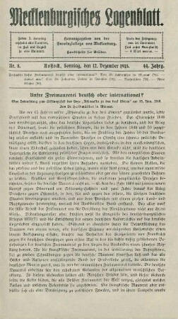 Nr. 8. Rostock, Sonntag, den 12. Dezember 1915.