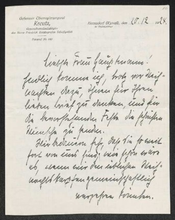 Brief von Margarete Kreutz an Margarete Hauptmann