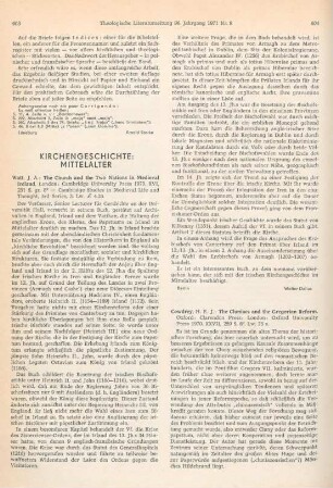 603-604 [Rezension] Watt, John A., The Church and the two nations in medieval Ireland