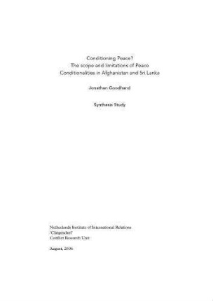 Conditioning peace? : the scope and limitations of peace conditionalities in Afghanistan and Sri Lanka