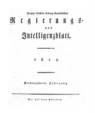 Herzogl.-Sachsen-Coburg-Saalfeldisches Regierungs- und Intelligenzblatt. 1823