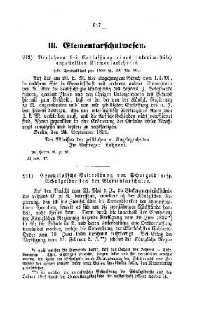 Verfahren bei Entlassung eines interimistisch angestellten Elementarlehrers : [III. Elementarschulwesen]