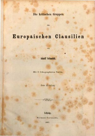 Die kritischen Gruppen der europaeischen Clausilien : Mit 11 lithograph. Tafeln. Abldlg. 1. (VI, 64 S. 11 Tafeln)