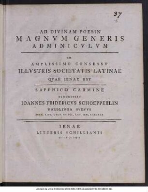 Ad Divinam Poesin Magnum Generis Adminiculum
