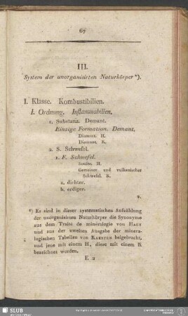 III. System der unorganisirten Naturkörper