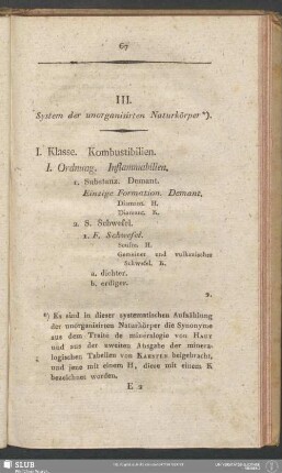 III. System der unorganisirten Naturkörper
