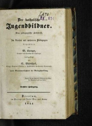 6: Der katholische Jugendbildner - 6.1844