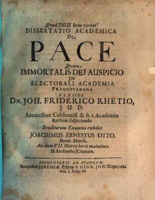 Dissertatio Academica De Pace