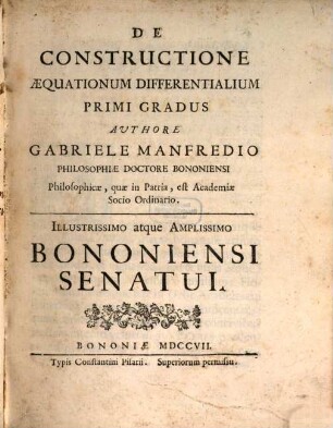 De constructione Aequationum ...