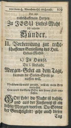 II. Vorbereitung zur rechtschaffenen Geniessung des Heil. Liebes-Mahls