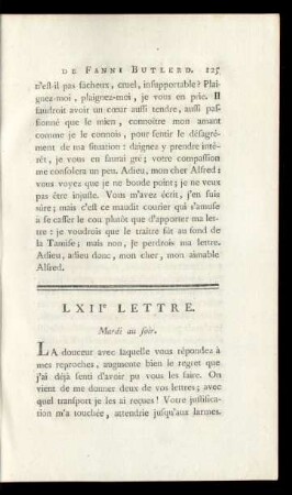 LXIIe Lettre. Mardi au soir.