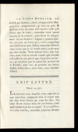 LXIIe Lettre. Mardi au soir.