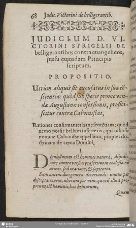 Iudicium D. Victorini Strigelii De belligerantibus contra evangelicos, iussu cuiusdam Principis scriptum