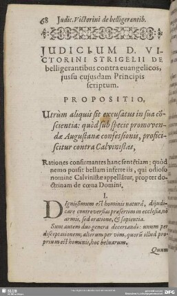 Iudicium D. Victorini Strigelii De belligerantibus contra evangelicos, iussu cuiusdam Principis scriptum