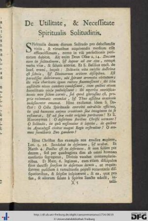 De Utilitate, et Necessitate Spiritualis Solitudinis.
