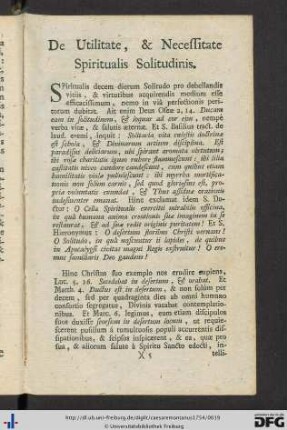 De Utilitate, et Necessitate Spiritualis Solitudinis.