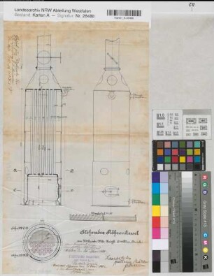 Neuahlen (Ahlen) Schacht Elise Kesselanlage stehender Röhrenkessel Grundriß, Schnitt 1882 1 : 15 50,5 x 29 Zeichnung Bergämter Nr. 5366