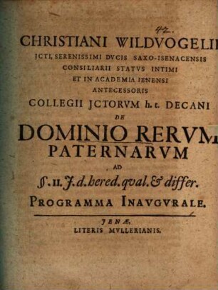 De dominio rerum paternarum ... : ad l. 11 J. d. hered. qual. et differ. ; Pr. inaug.
