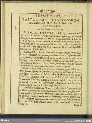 Series Quarta Pastorum Et Diaconorum Aulicorum Cum Subcastrensibus