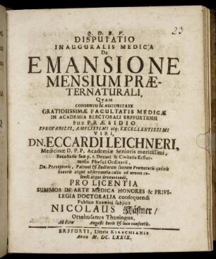 Disputatio Inauguralis Medica De Emansione Mensium Praeternaturali