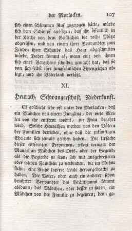 XI. Heurath, Schwangerschaft, Niederkunft.