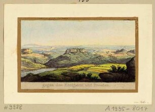 Aussicht vom Lilienstein ins Elbtal, Blick nach Westen in Richtung Königstein und Dresden, aus: Sächsische Schweiz oder Sieben Blaetter mit XIX Ansichten von Ludwig Richter