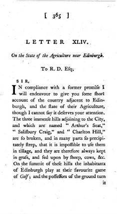 XLIV. On the State of the Agriculture near Edinburgh. To the Same.