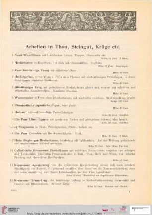 Arbeiten in Thon, Steingut, Krüge etc. (Nr. 1 - 61)