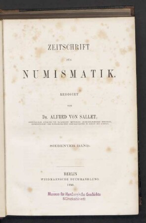 7.1880: Zeitschrift für Numismatik