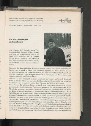 Ein Wort des Dankes an Hans Kropp