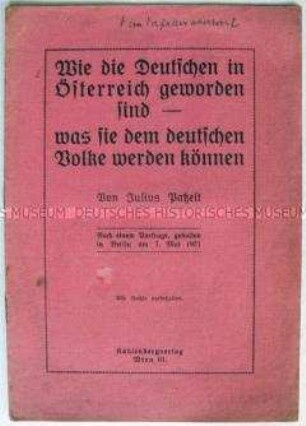 Propagandaschrift über die Rolle der Deutschen in Österreich